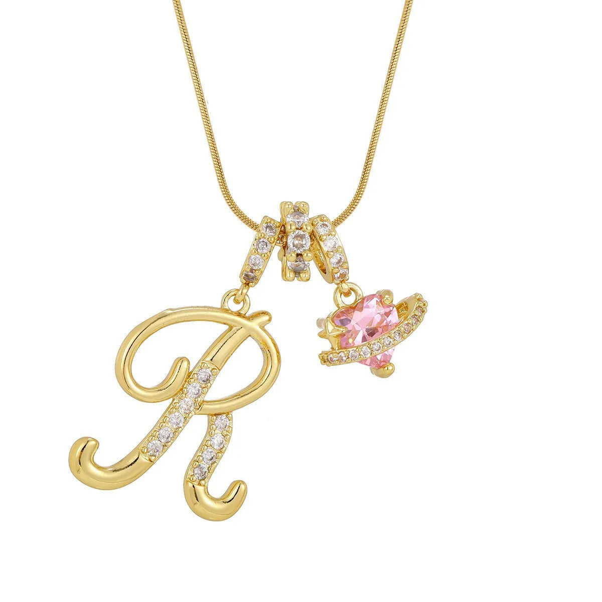 Fashion Letter Necklace Pink for Women  Zircon Heart Pendant Suitable for Personalized Stainless Steel Luxury Jewelry for Girls