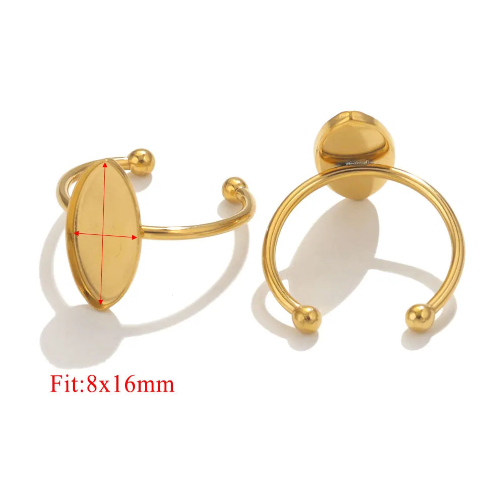10pcs Adjustable Stainless Steel Open Ring Settings Blank Base Bezel Cabochons Rings For Jewelry Making DIY Finger Ring Blank