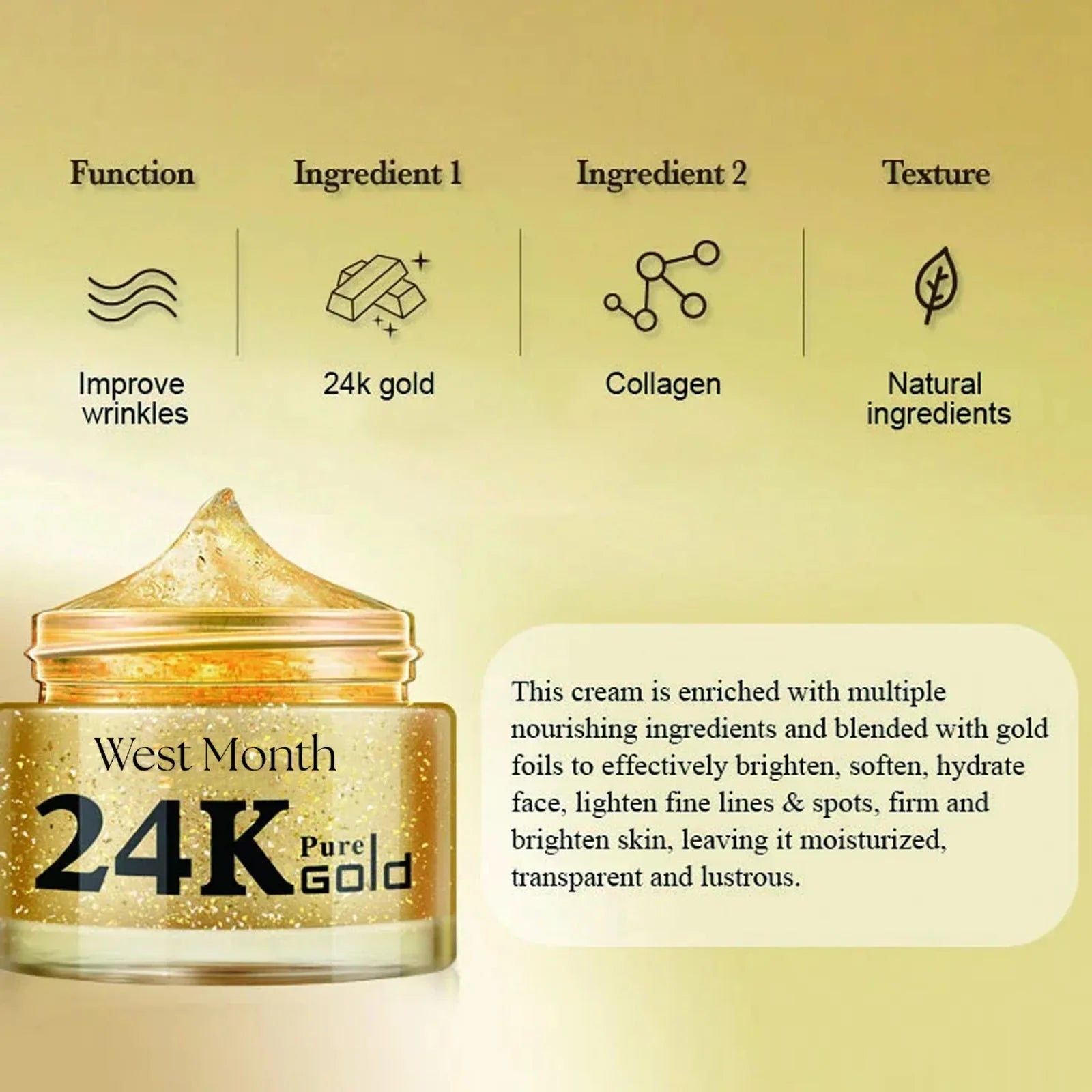 24k Gold Collagen Cream Wrinkle Removal Fade Fine Lines Firming Reduce Puffiness Oil Control Nourish Whitening Anti Aging Cream