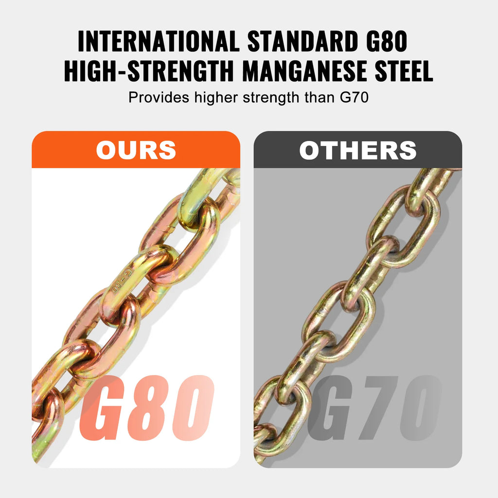 SucceBuy 2-Pack G80 Transport Binder Chain 3/8"5/16" Tow Chain with Clevis Hooks Logging Chain for Towing Truck Tie Down Binding