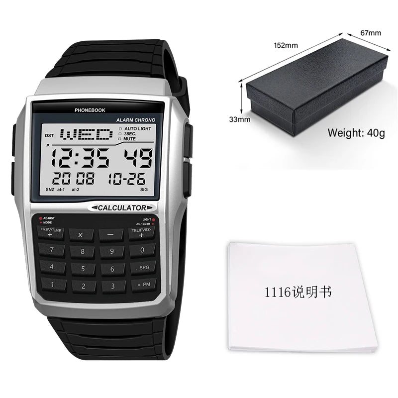 Multifunctional Men's Calculator Watch Fashion Luxury LED Electronic Watch Digital Sports  Watch Computer Style