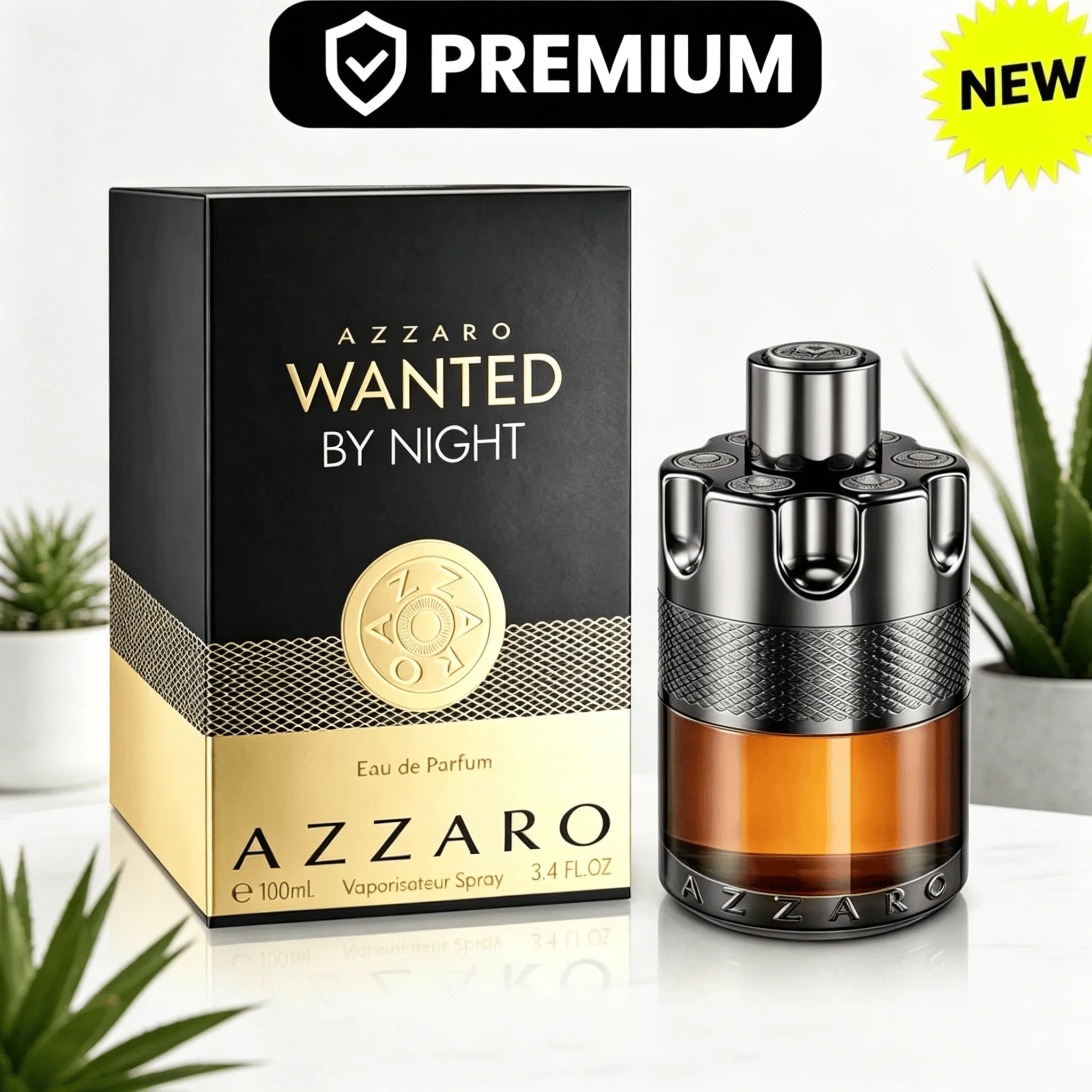 Azzaro Wanted By Night Eau De Parfum 100ML With Original Brown Gold Gift Box Long Lasting Rich Warm Spicy Tobacco Vanilla Woody Fragrance Men Perfume Silver Cap Transparent Amber Liquid Bottle Night Club Masculine Scent Holid