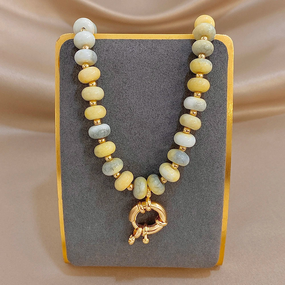 Delicate Colorful Natural Stone Beaded Necklace for Women DIY Buckle Choker Necklaces Party Jewelry Gifts