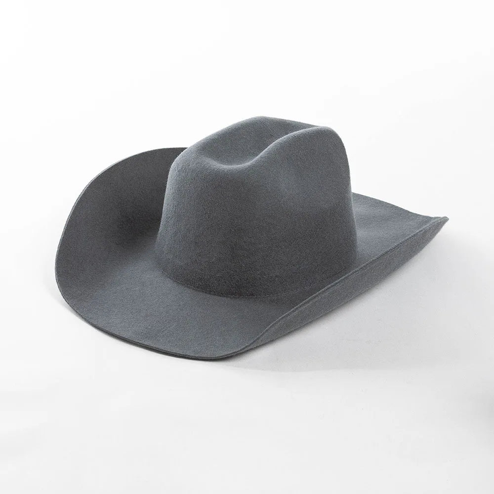 100% Wool Western Cowboy Hat Women Men Autumn Winter Casual Felt Cowgirl Hat Outdoor Sunshade Warm Concave Shape Fedoras Top Hat