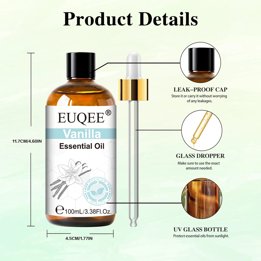 EUQEE 100ml Aroma Essential Oil For Diffuser Aromatherapy-Vanilla Lavender Eucalyptus Sandalwood Citronella Rose Essential Oils