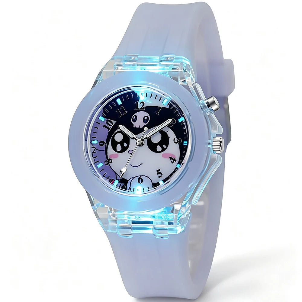 Cute Cartoon Pink Melody Style Kids Watches with Light-Up Silicone Strap Purple Black Kuromi Girls Watch Child Quartz Clock Gift