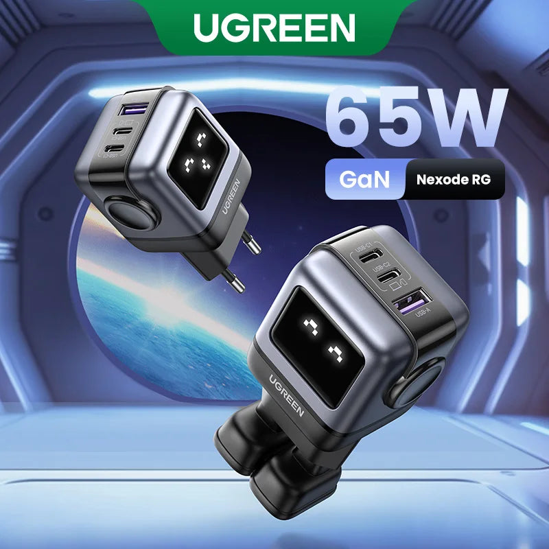 UGREEN 65W GaN Charger Uno Robot Design Quick Charge 4.0 3.0 PPS PD Fast Charger for iPhone 18 17 16 Pro Macbook  Laptop Tablet