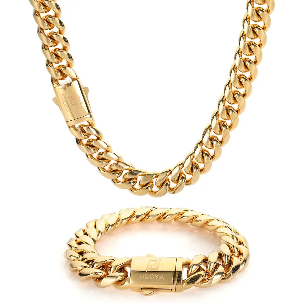 Hip Hop PVD Plated Stainless Steel Cuban Necklace with Snap Clasp Men Miami Cuban Link Chain Jewelry For Women's Free Laser Logo