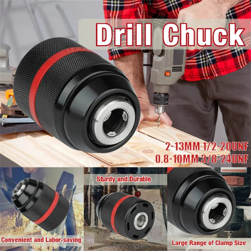 JENTORIX 2mm-13mm Metal Keyless Drill Chuck, 3Jaw Self-lock Ratchet Chuck 1/2-20UNF Thread, Chuck for Drill Bit Screwdriver&Taps