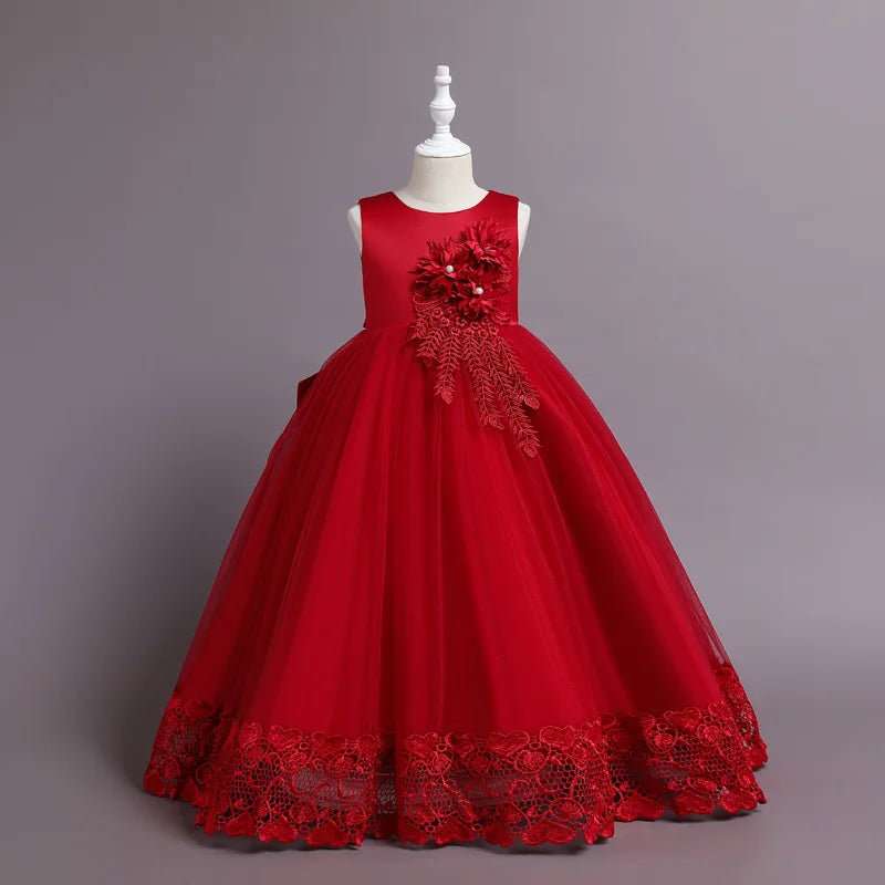 Teen Long Flower Bridesmaid Dresses For Girls Children Wedding Prom Gown Girl Party Dress Elegant Kids Communion Evening Clothes