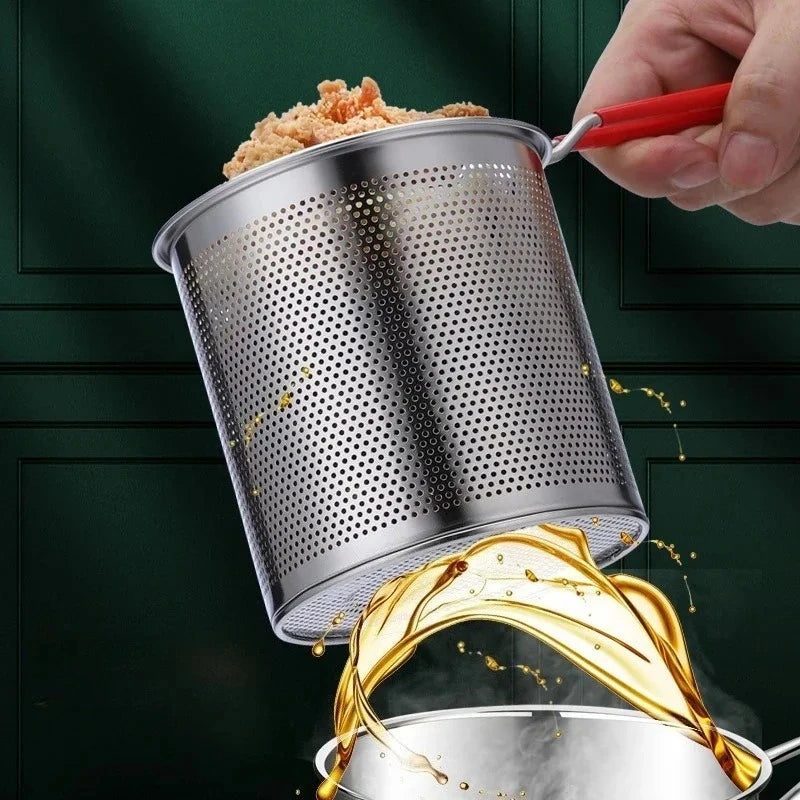 Stainless Steel Deep Fryer with Basket Multi Purpose Home Commercial Use for Frying Tempura Chicken Anti Slip Base Cool Touch