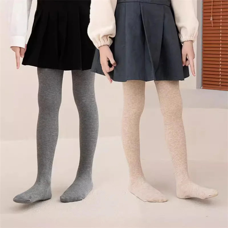 3-15 Years Kids Spring Autumn Children's Solid Color Stripe Pantyhose Girls Leggings Dance Tights