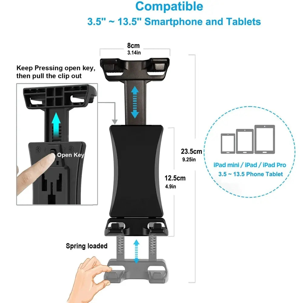 Mount Bracket Gym Treadmill Bike Handlebar Clip Stand Sports Adjustable Tablet Holder Universal 4to13 Inch for iPad 9.7 10.5 Pro