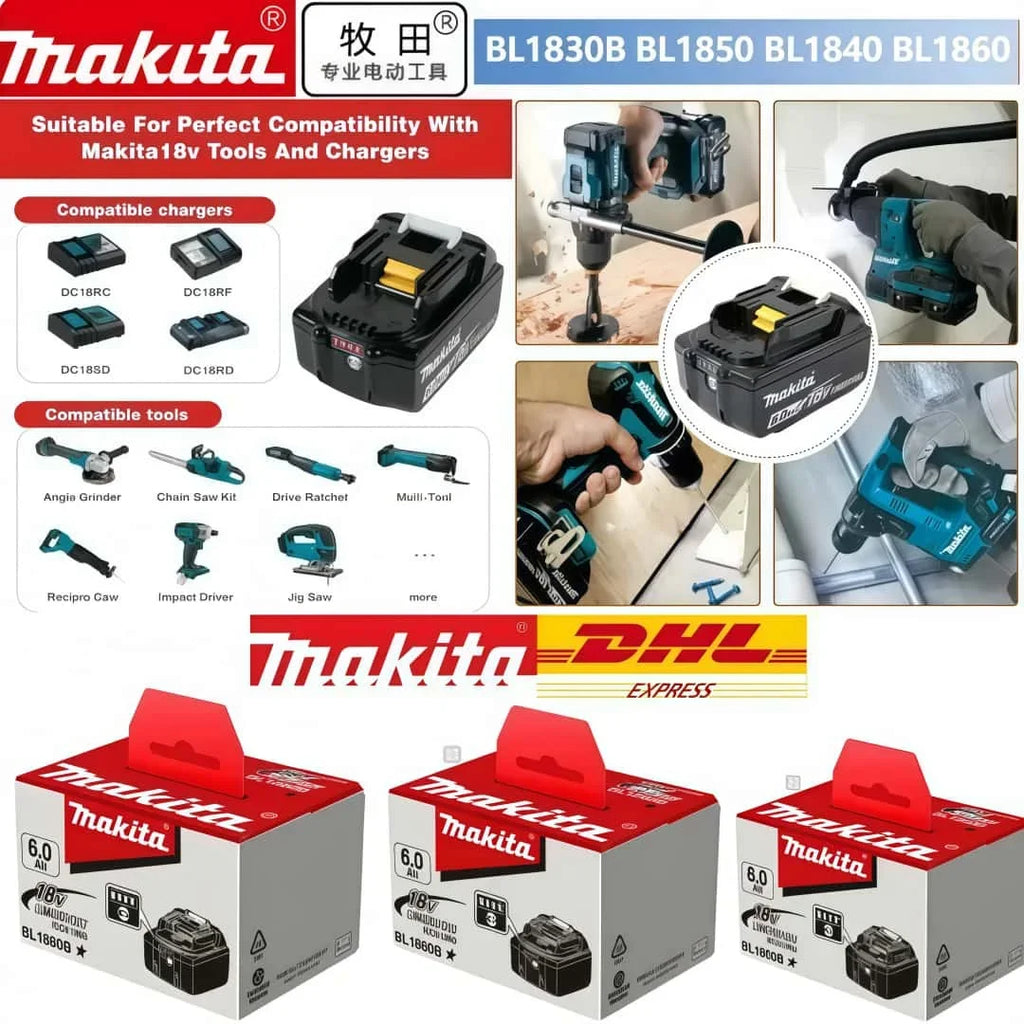 Genuine Makita 6AH BL1860B 18V Battery Power Tool Lithium-Ion Substitute LXT BL1850B BL1840B, Suitable for Use with BMS18V Screw