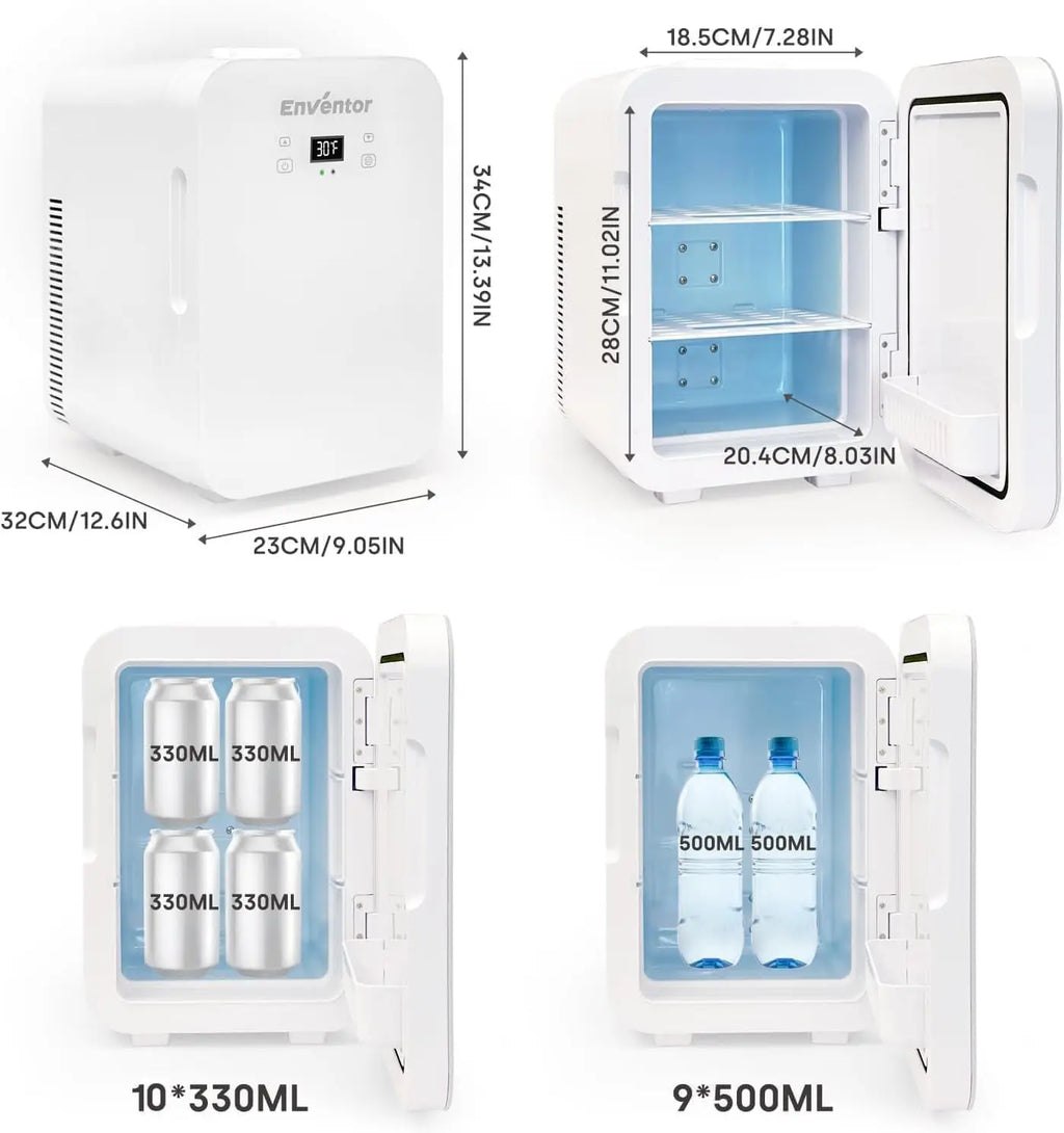 Enventor 10L Mini Car Refrigerator Portable Skincare Fridge AC 120V/DC 12V Thermoelectric Cooler and Warmer Function For Camping