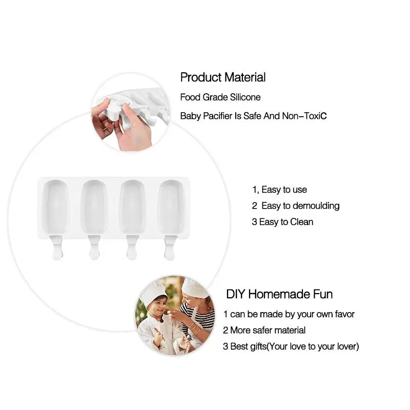 4/8 Hole Silicone Ice Cream Forms Popsicle Molds DIY Homemade Dessert Freezer Fruit Juice Ice Pop Cube Maker Mould With Sticks
