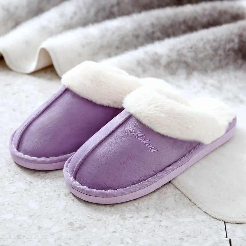 Plus Size 36-47 Women Slippers Furry Winter Warm Home Shoes Men Couples house floor slides Slip On Footwear Comfortable soft