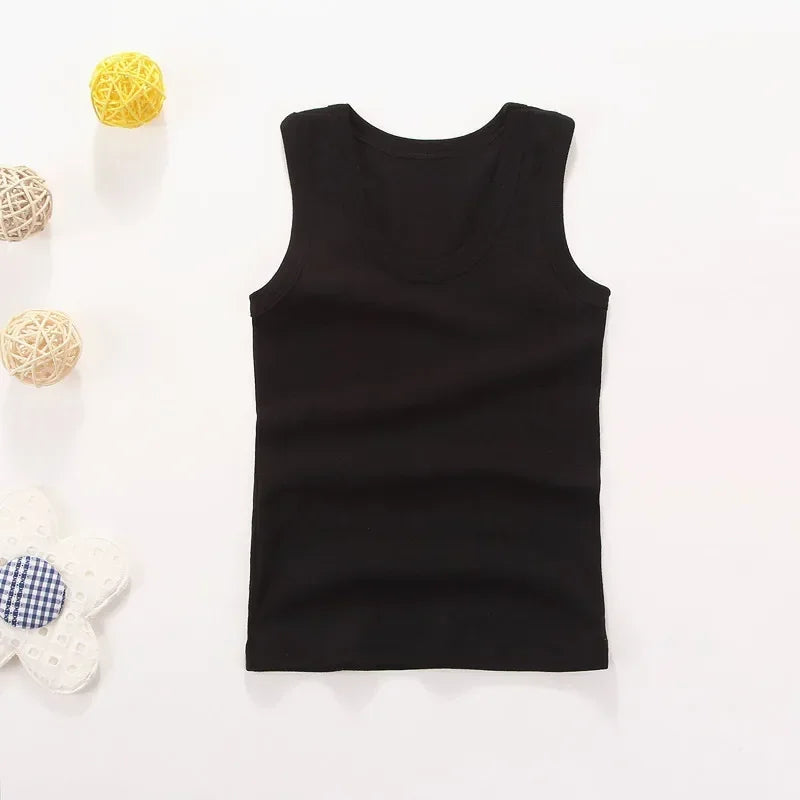 Children Vests T-shirts Summer Boys Girls Cotton Sports Tops Waistcoat Pure Color Casual Kids Vest