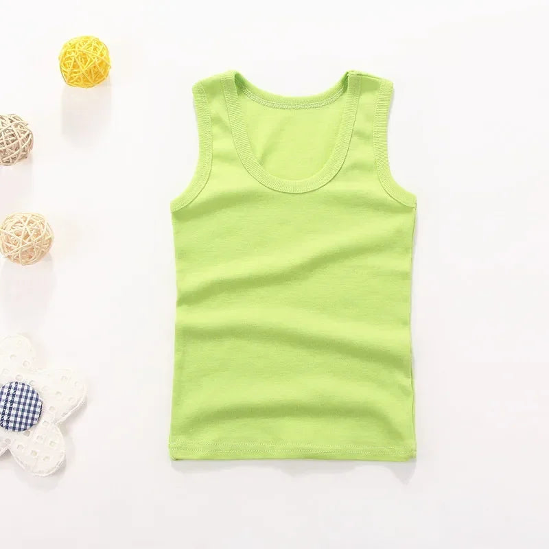 Children Vests T-shirts Summer Boys Girls Cotton Sports Tops Waistcoat Pure Color Casual Kids Vest