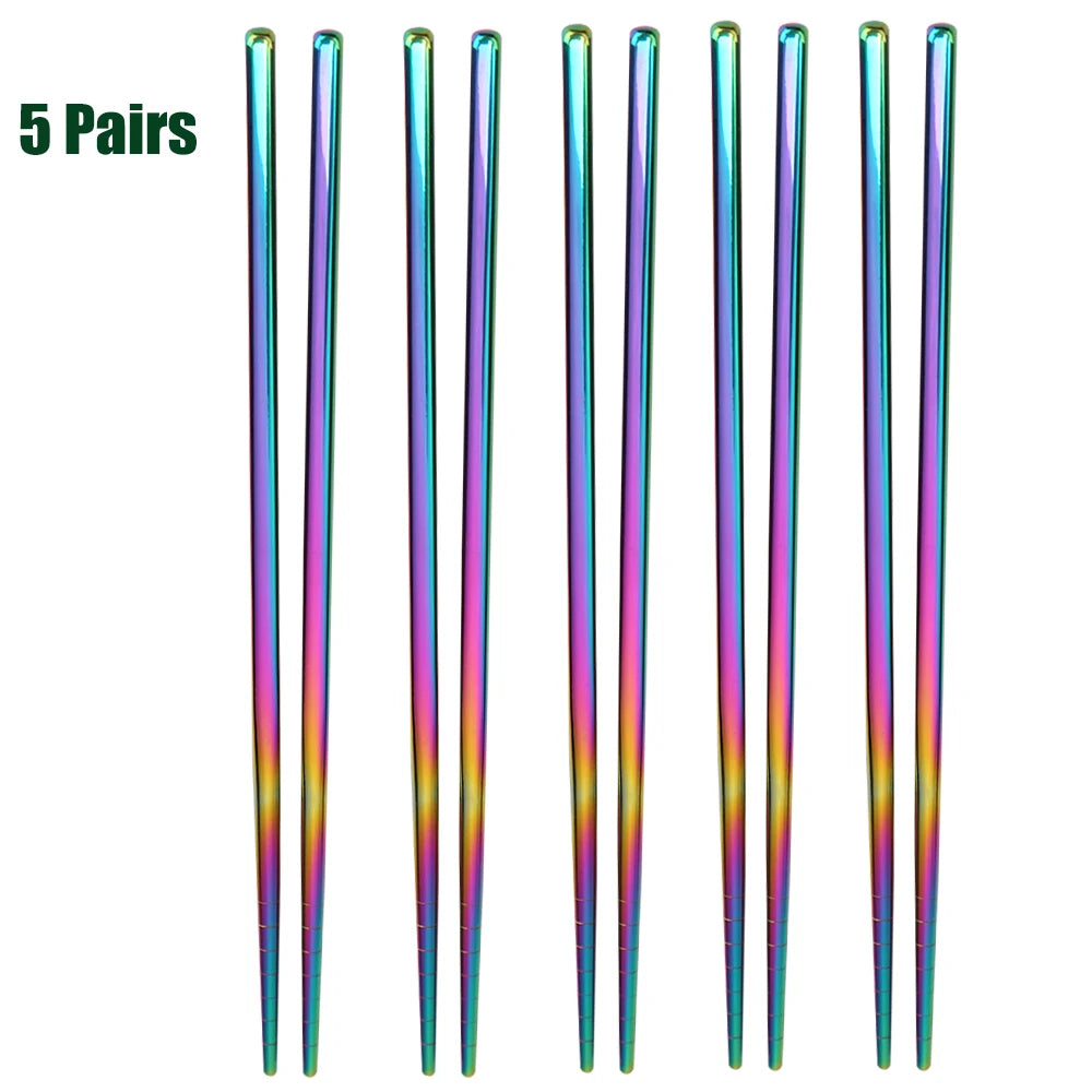 1-5 Pair Stainless Steel Chopsticks Metal Chop Sticks Tableware Silver Gold Multicolor Wedding Party Festival Supplies