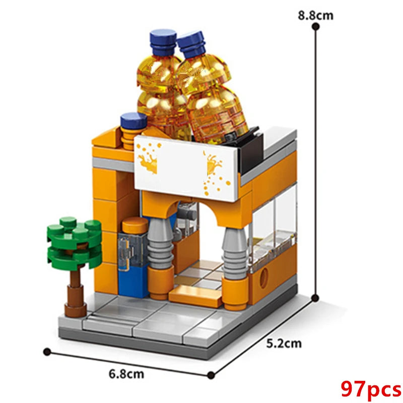 DIY Architecture Store Street View Food House Building Blocks Kit Girls Bricks Classic Movie Model Toys