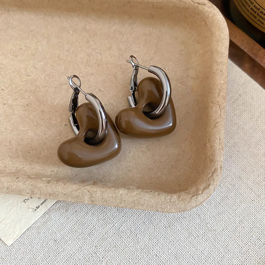 Vintage Personality Dripping Hoop Earrings Heart-shaped Pendant Earrings for Women Party Trendy Charm Jewelry Accessories Gift K