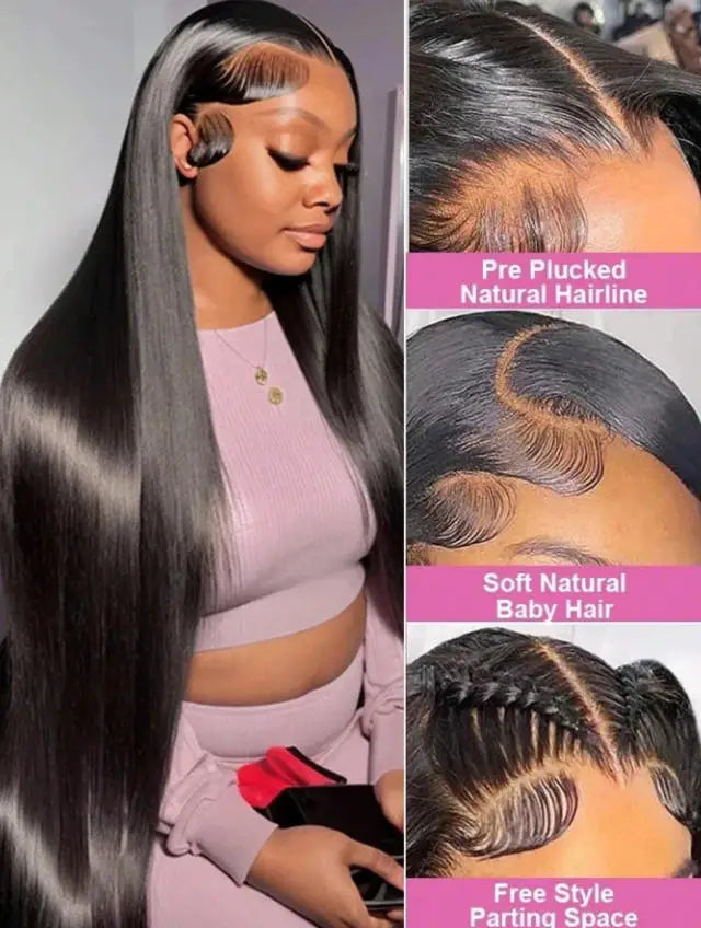 Bone Straight Virgin Human Hair Wig 36 42 Inch 5x5 13x4 13x6 HD Lace 250 Density Glueless Pre Melted Hairline Daily Styling