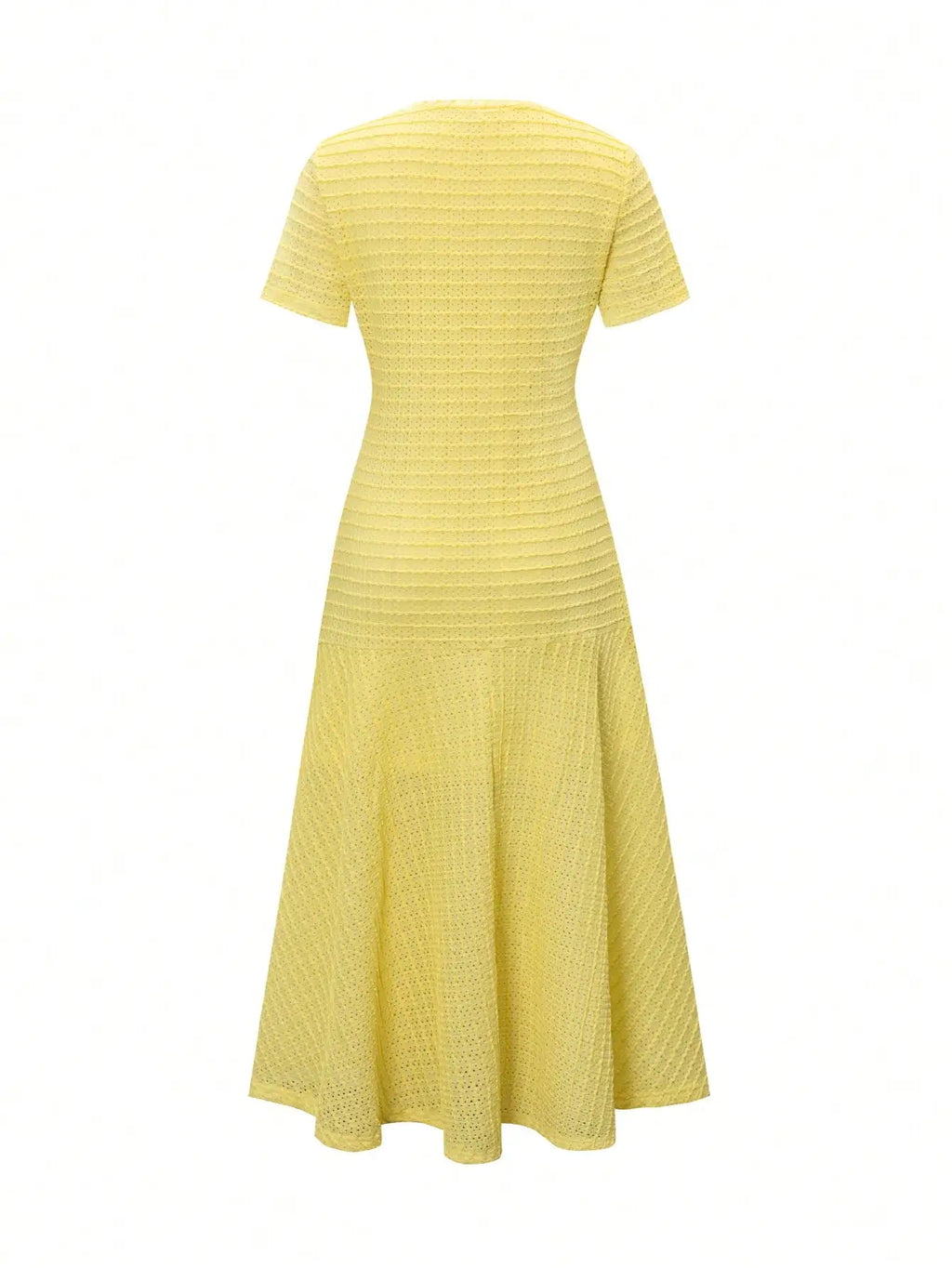 Yellow Textured Knit Midi Dress with Front Buttons and Faux Pockets