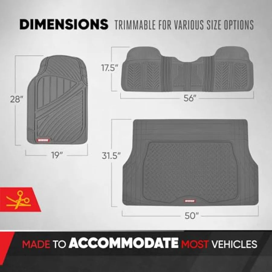 FlexTough Performance All Weather Rubber Car Floor Mats with Cargo Liner Full Set Front and Rear Odorless Floor Mats for Cars T