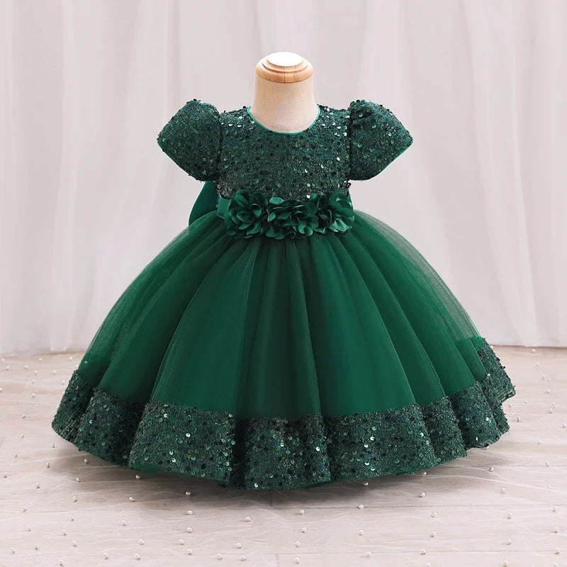 Toddler Baby Sequin Party Dresses Baptism Wedding 1 Year Birthday Bow Princess Dress For Baby Girls Lace Bridemaid Gown Vestidos