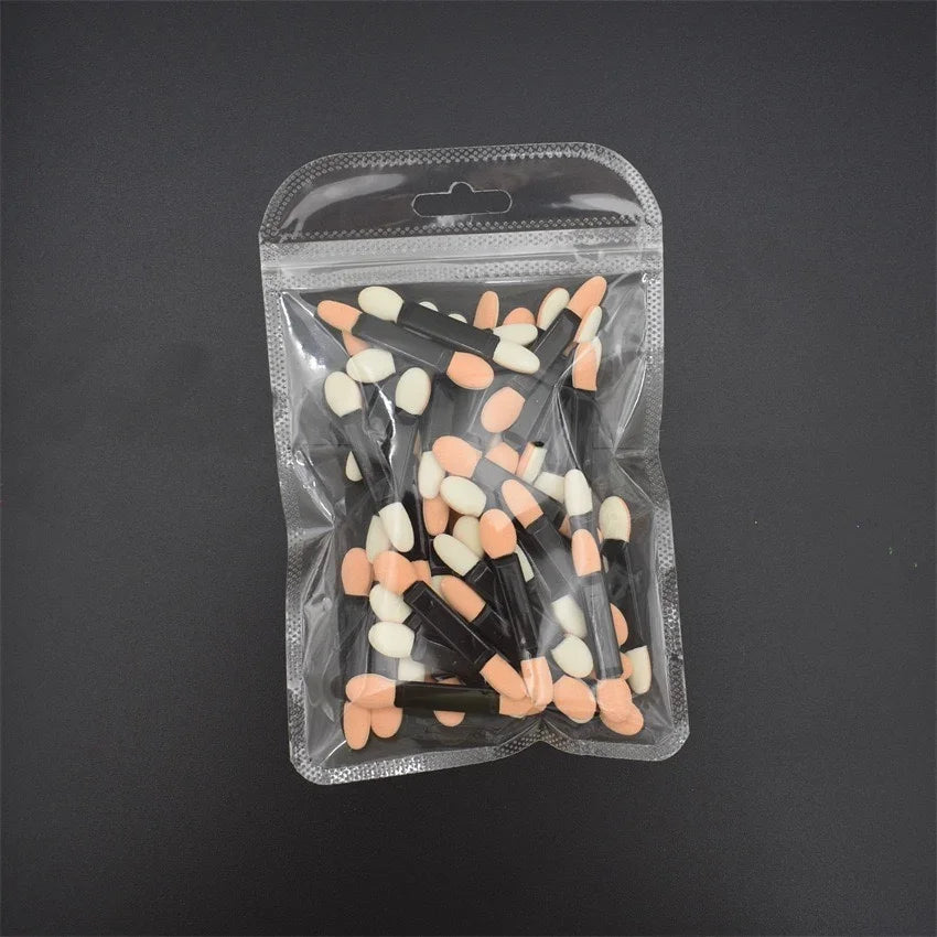 Cuttte 50/100PCS Disposable Dual Sides Eye Shadow Sponge Applicators with Container,  Length Eyeshadow Brushes Makeup Applicator