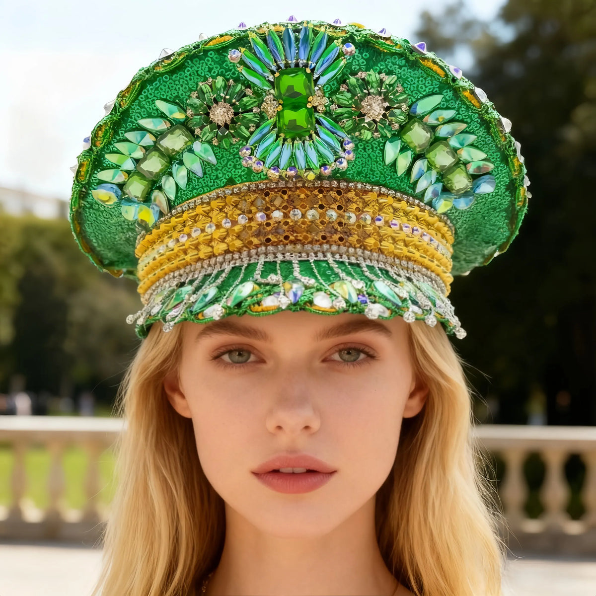 Luxury Festival Rhinestone Captain Hat Military Cap Sergeant Hat Hen Do Hat Mucis Festival Steampunk Caps Fashion Masquerade