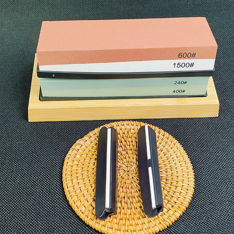 Professional Knife Sharpening Stone Kit 400/1000 3000/8000 Grit Non-slip Bamboo Base Double-side Knife Whetstone Angle Guide