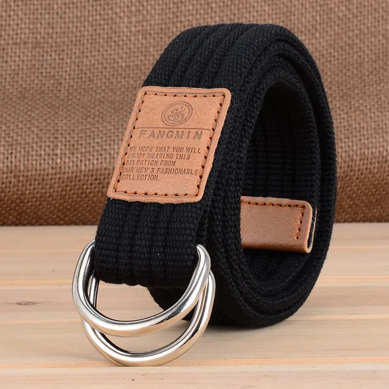 New Unisex Canvas Belt Double Ring Buckle Belts Men Women's Casual Business Cowboy Pants Belt