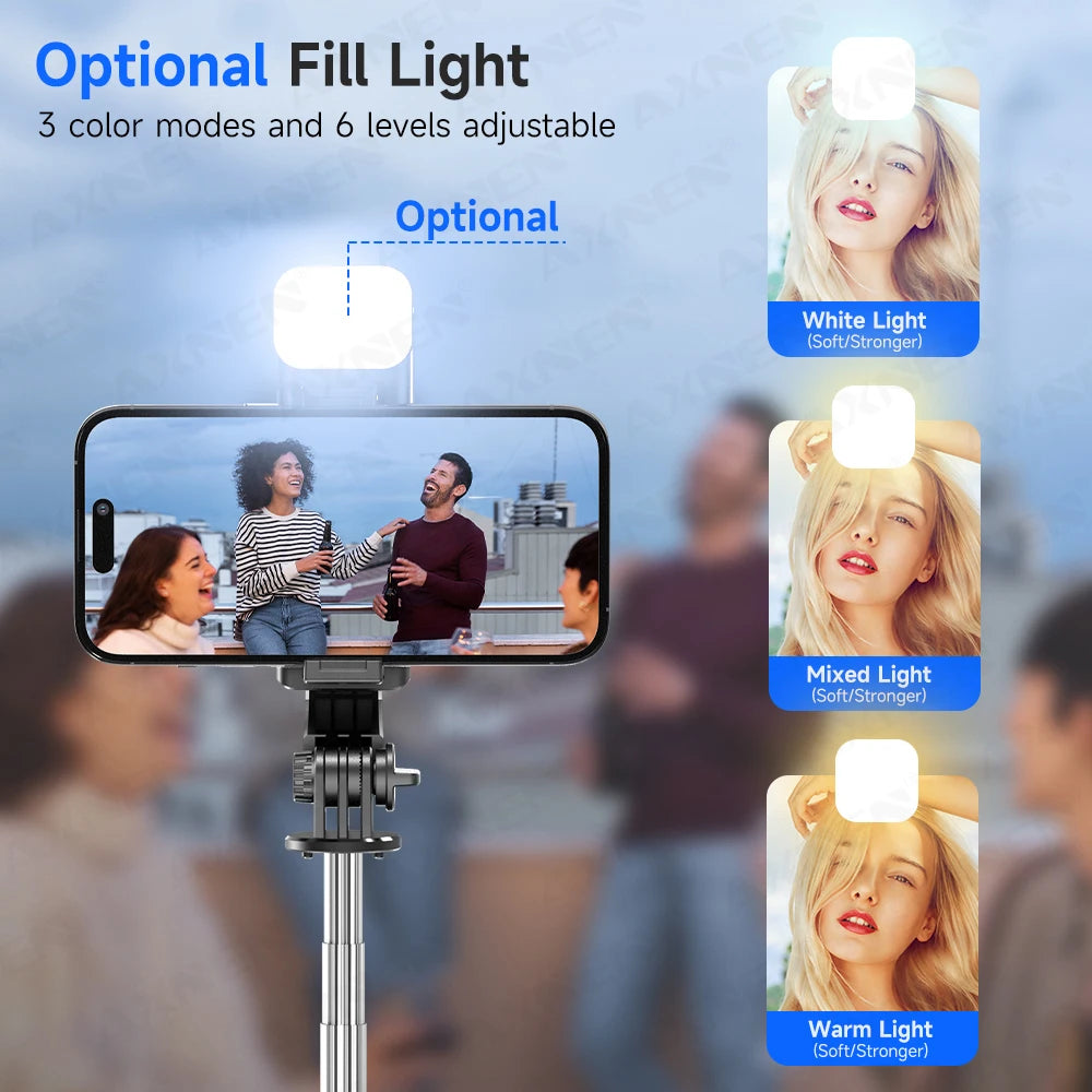 Bluetooth Selfie Stick Tripod Desktop Stand, Phone Holder, Wireless Remote Shutter, for iPhone Android, Option with Fill Light