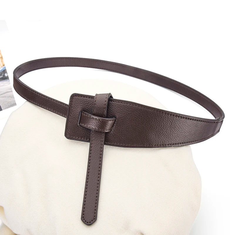 High Quality Women's Knotted Wide Belt Fashion Design Clothing Accessories PU Long Belt Trendy Women's Tight Waist Belt