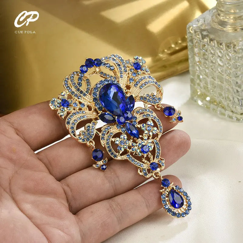 Creative Crown Brooch High-end Alloy Women's Corsage Women's Colorful Rhinestone and Water Drop Jewelry