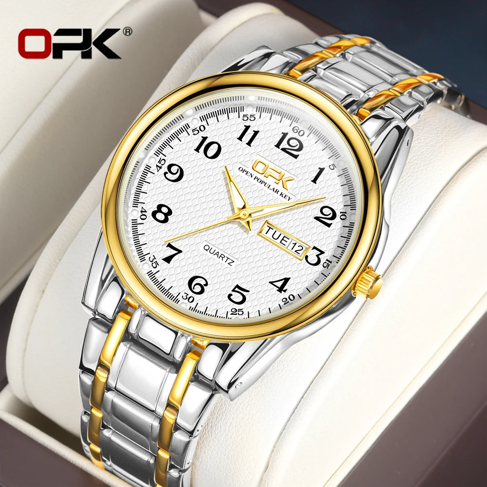 OPK 8110 Ladies Watch Classic Simple Brand Quartz Watch Stainless Steel Strap Watch For Women Waterproof Luminous Day-Date Watch