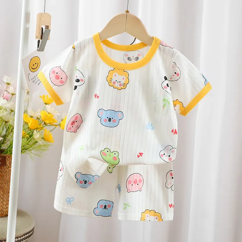 2024 New Summer Children's Clothing Boys Girls Short-sleeved Shorts Suit Baby T-shirt + Pants  Pure Cotton Clothes Set