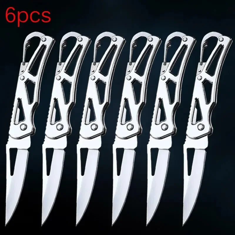 Folding Fruit Knife Stainless Steel Pocket Knife with Keychain Fruit Slicing Knives with Non-slip Handle Household Small Knife