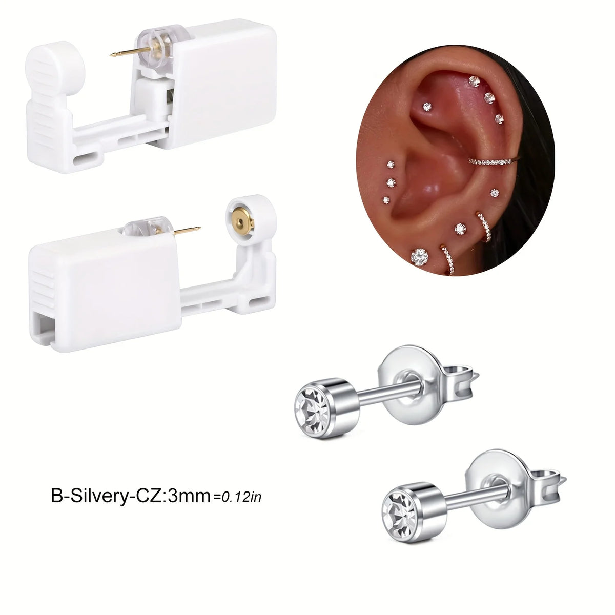 2 sets Ear Piercing Kit Disposable Ear Piercing Gun Kit Self Piercing Gun and Build-in Earrings Stud Ear Piercing Gun