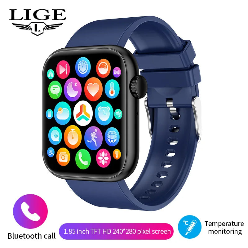 LIGE New Women Smart Watch 1.85 Full Touch Bluetooth Call Smart Wristwatch Body Temperature Watch Sports Bracelet Men Smartwatch
