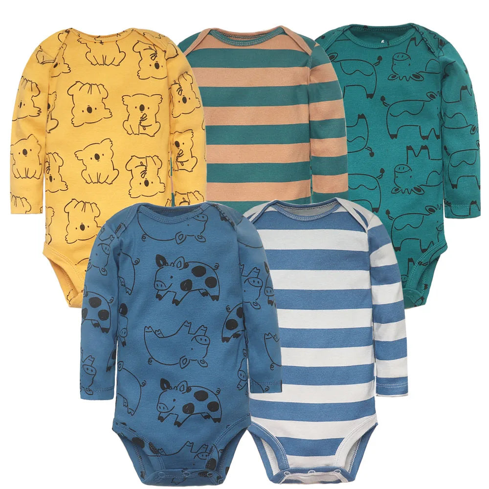 Spring Autumn Baby Bodysuits 3/4/5PCS Long Sleeve Baby Boy Girl Clothes 100% Cotton Newborn Body Infant 0-24Month Bebe Jumpsuit
