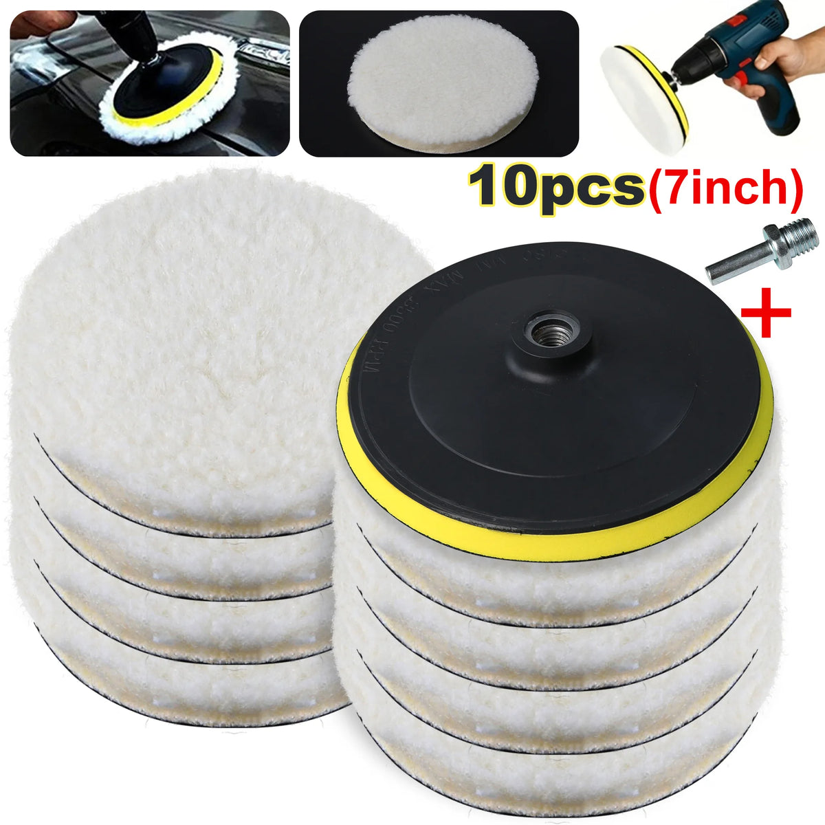 10PCS (8Pads+1Sucker+1Screw) Car Polishing Waxing Buffing Wheel Pad Car Polisher Kit for Auto M10/M14 Drill Connector