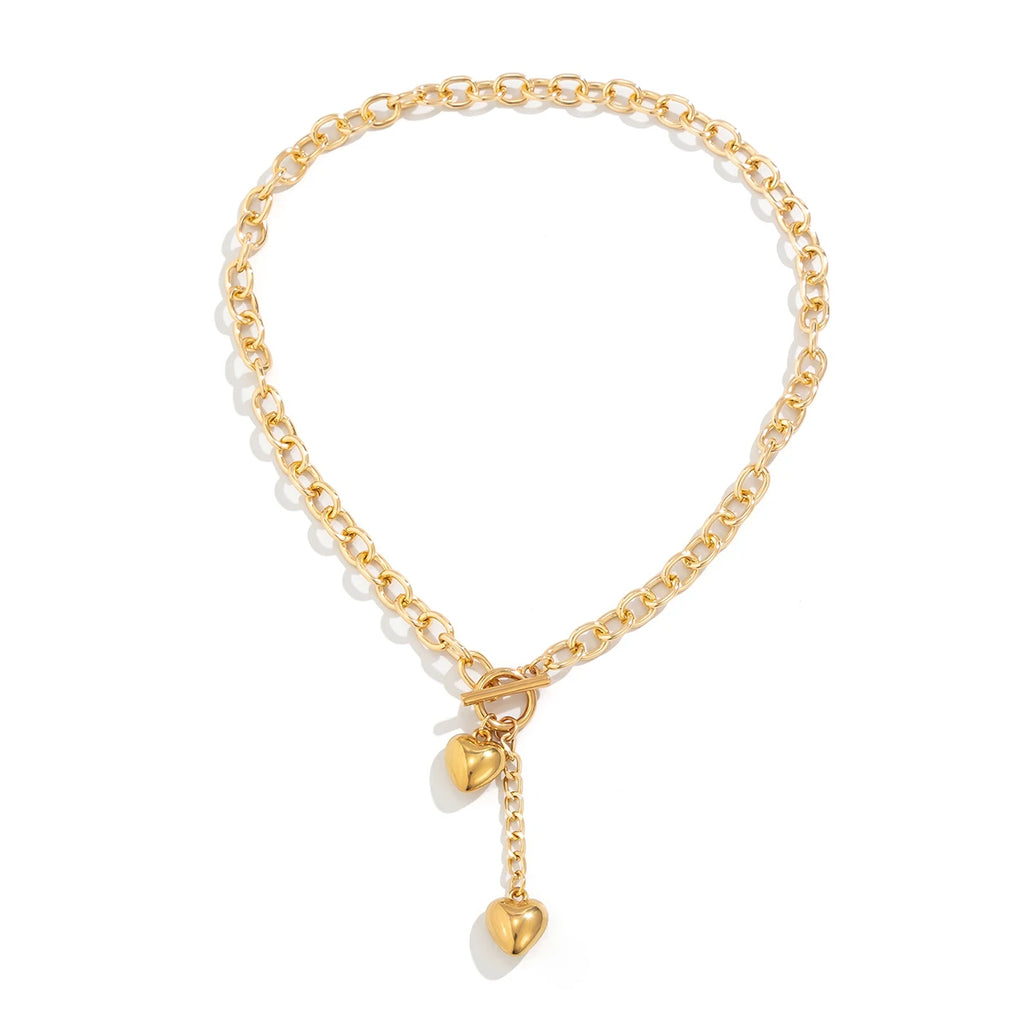 IngeSight.Z Retro Metal Heart Pendant Long Cross Chain Necklace for Women Punk Gold Color OT Buckle Choker Necklace