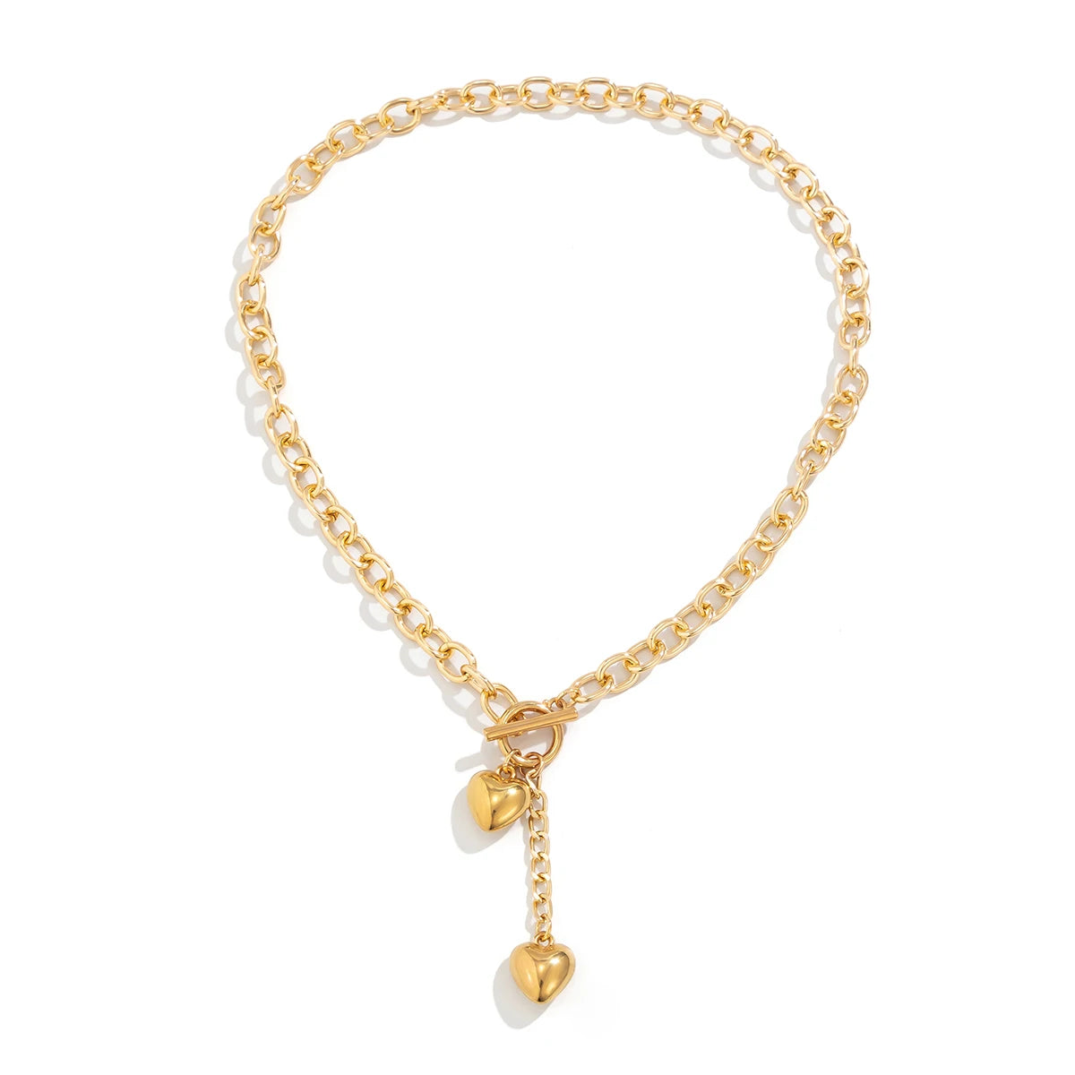 IngeSight.Z Retro Metal Heart Pendant Long Cross Chain Necklace for Women Punk Gold Color OT Buckle Choker Necklace