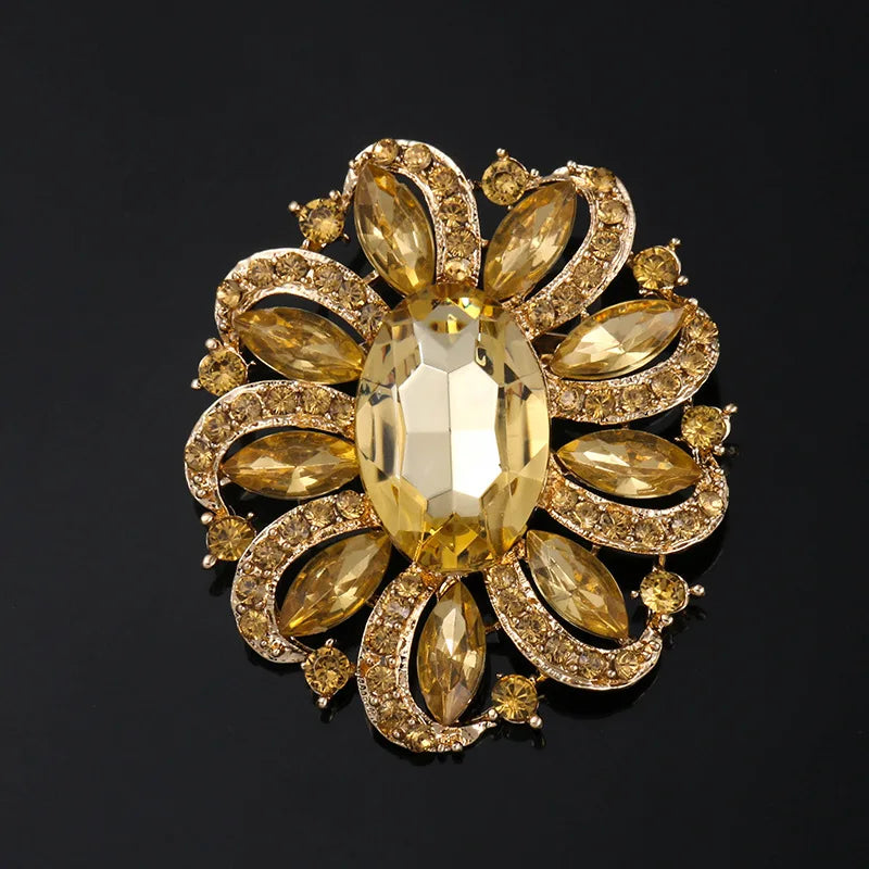 Creative Crown Brooch High-end Alloy Women's Corsage Women's Colorful Rhinestone and Water Drop Jewelry