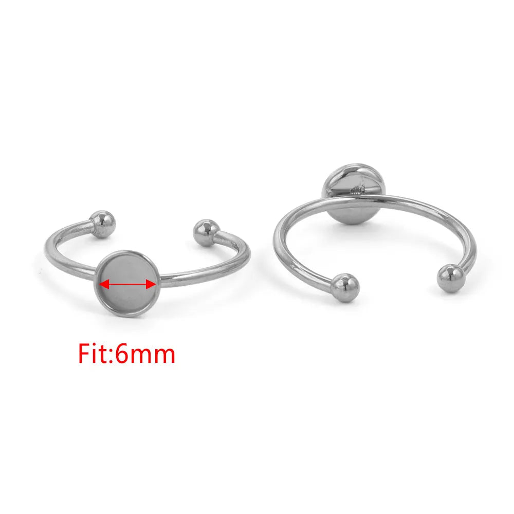 10pcs Adjustable Stainless Steel Open Ring Settings Blank Base Bezel Cabochons Rings For Jewelry Making DIY Finger Ring Blank