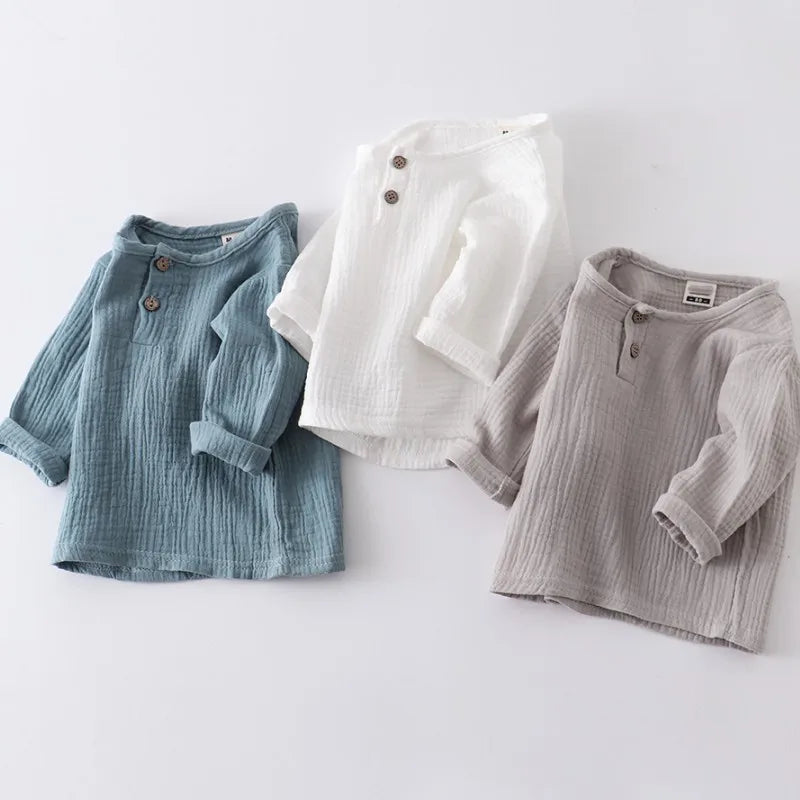 children t shirts fashion linen pleated boys t shirt children t-shirt 2025 summer baby boys girls t-shirt children clothes kids