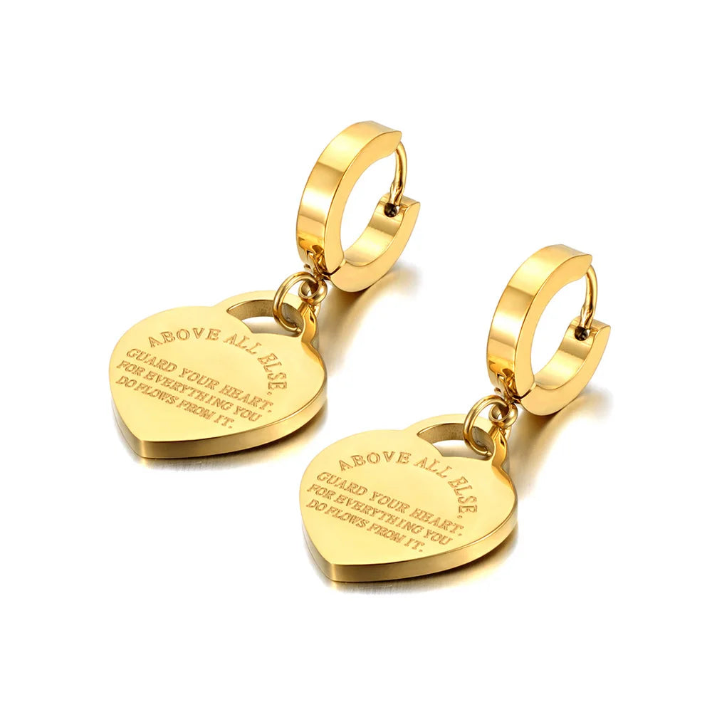 Lokaer Titanium Stainless Steel Heart Charm Pendant Necklaces Jewelry Classic Love Bible Proverbs 4:23 O-Chain Necklace N19085